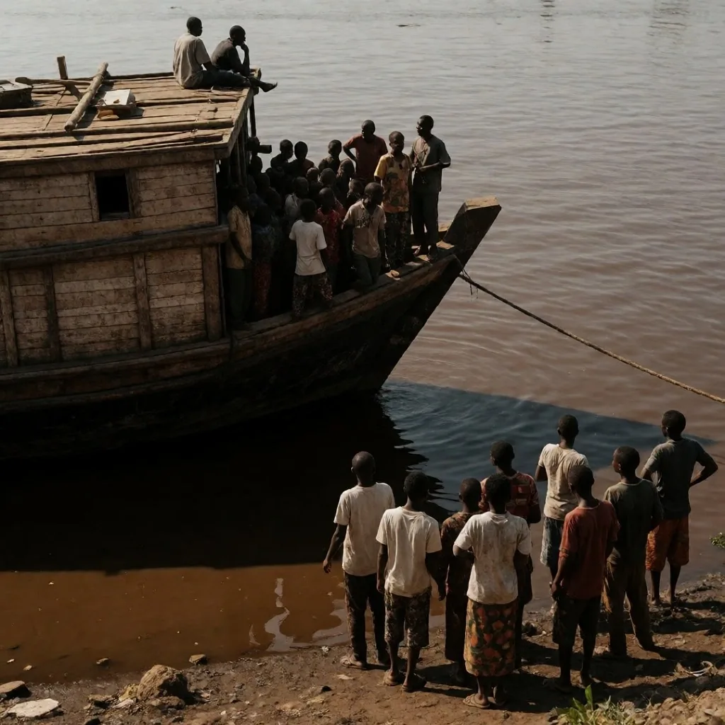 Embarcación cargada en un río de África Occidental