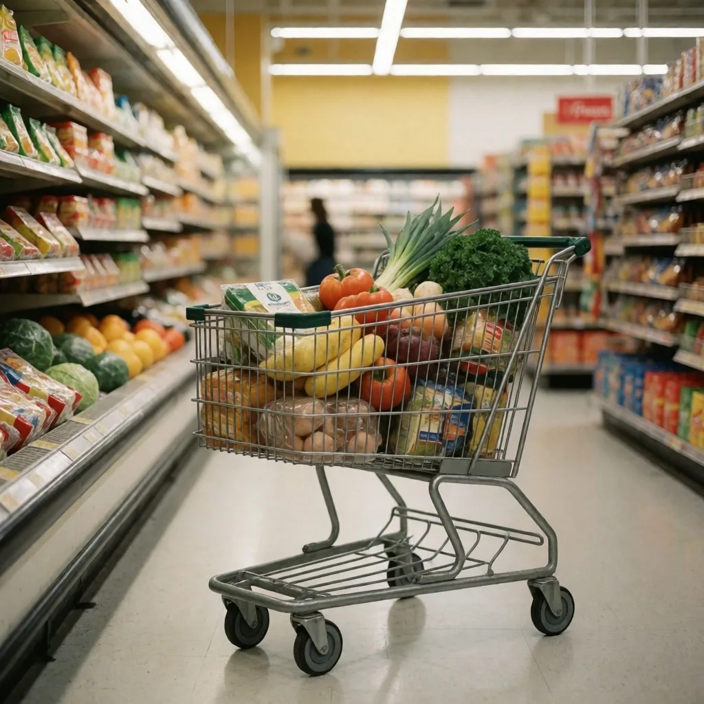 Pasillo de supermercado con productos de consumo cotidiano