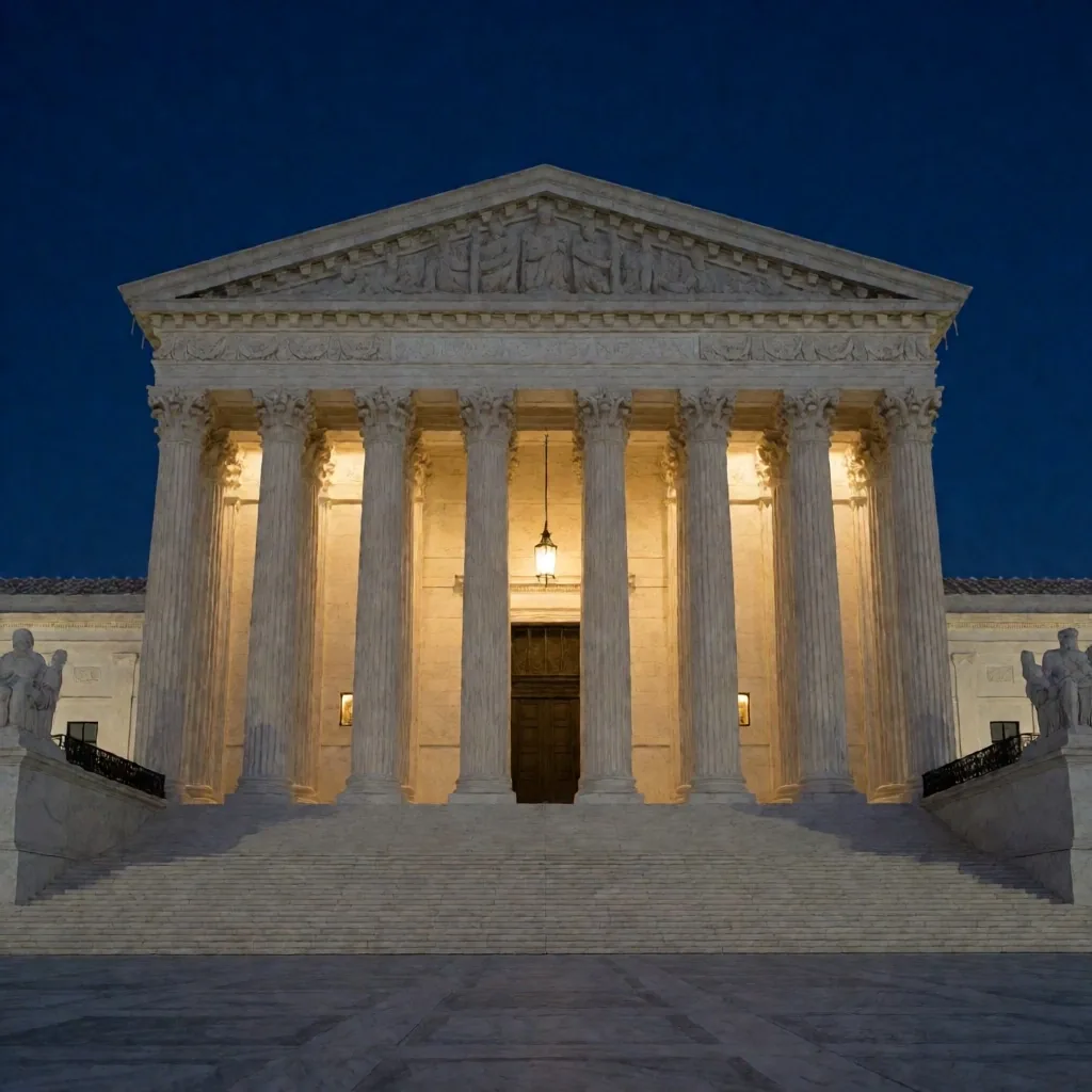 Fachada de la Corte Suprema de los Estados Unidos al atardecer