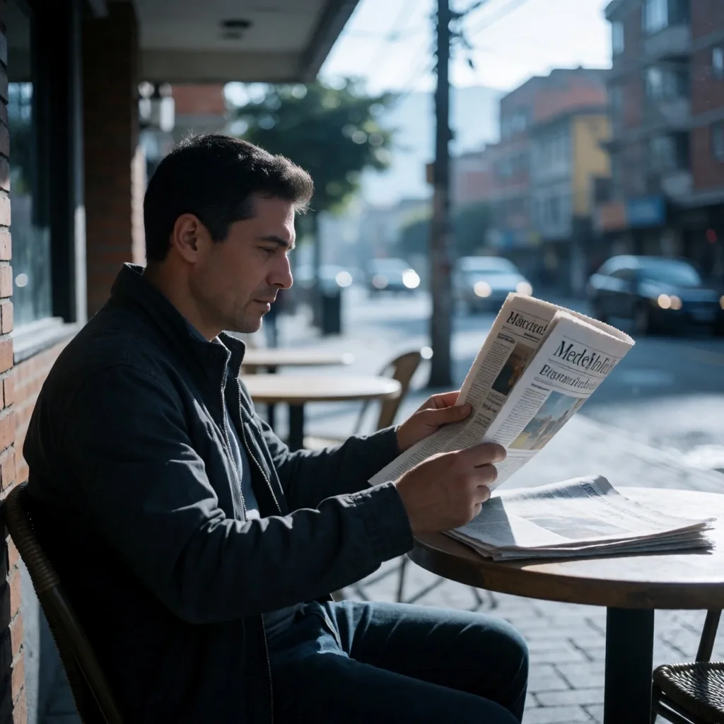 Hombre leyendo el periódico en una cafetería de Medellín