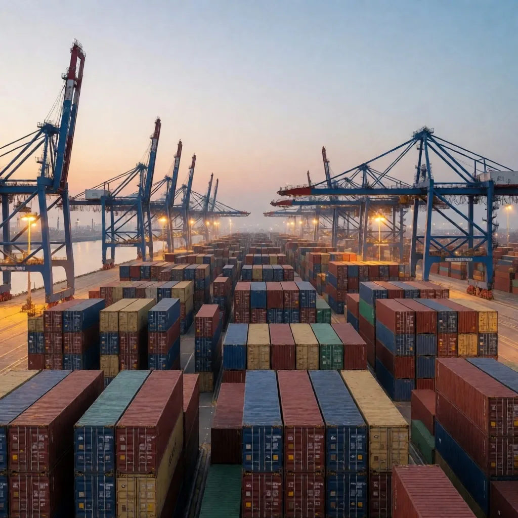 Contenedores en puerto comercial