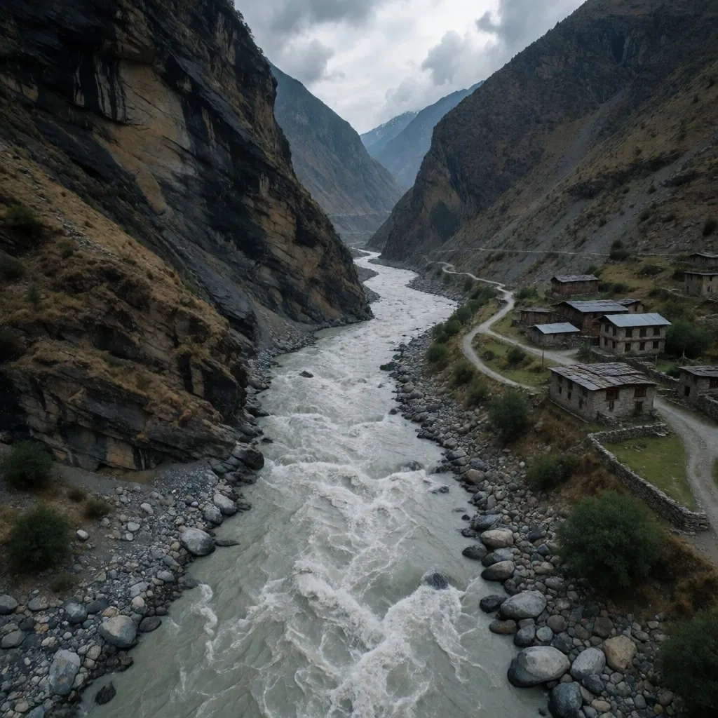Río aluvial en el Himalaya