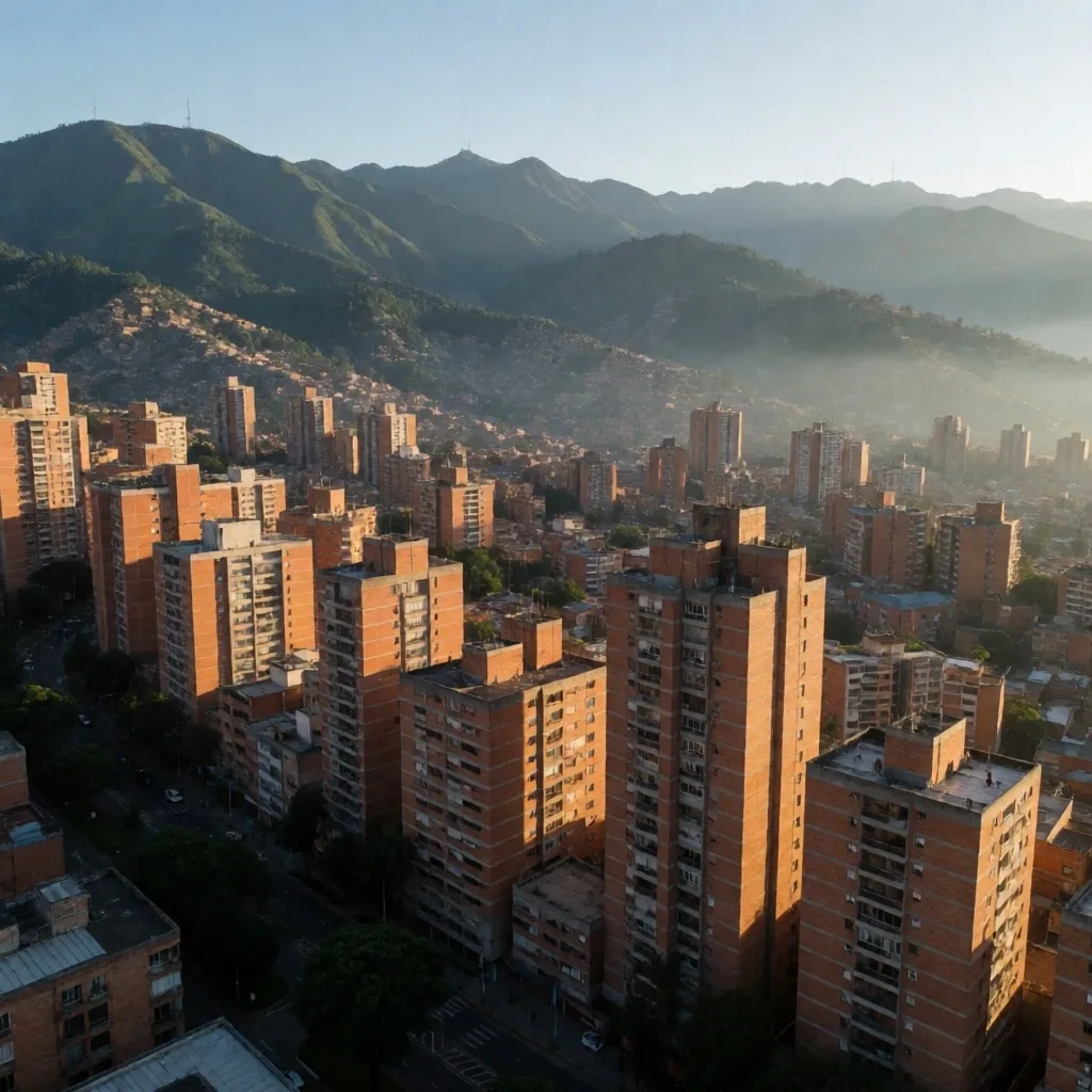 Vista aérea de Medellín al amanecer
