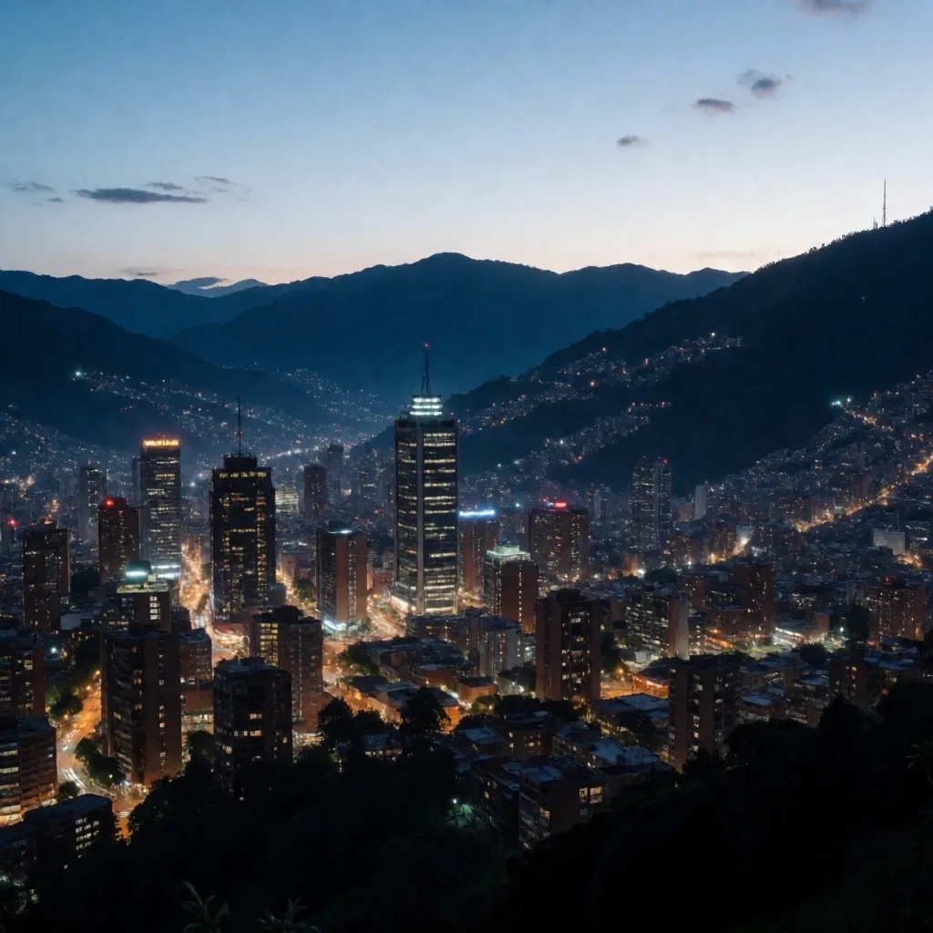Vista aérea de Medellín al amanecer